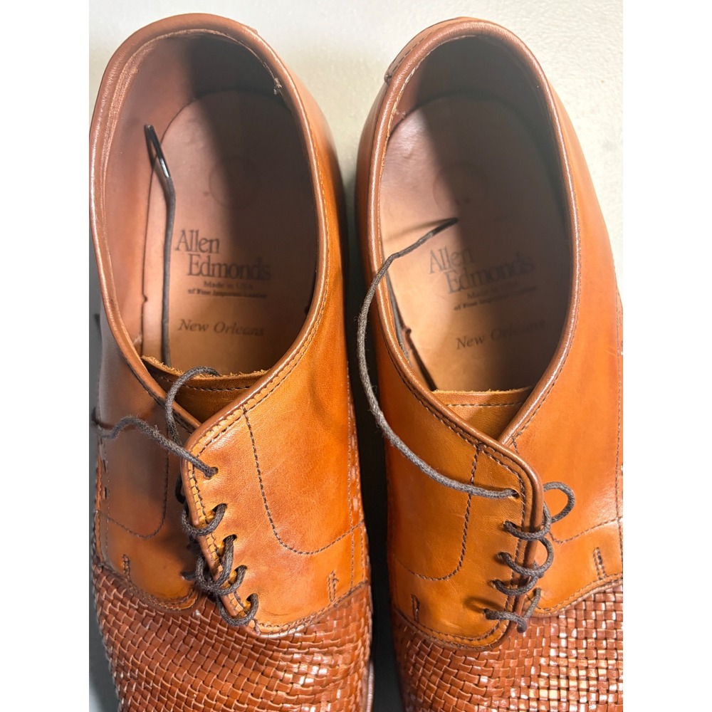 Allen Edmonds New Orleans Mens 10.5 D Brown Leather Braided Cap Toe Derby Shoes - Picture 9 of 9
